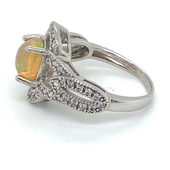 Precious Opal 1.40ct Platinum Finish Silver Ring - Picture 6 of 7